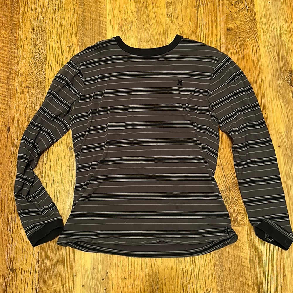 Hurley Grey and Black Striped Long Sleeve